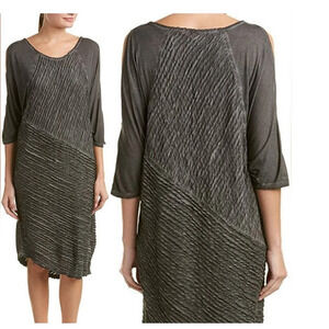 XCVI Gray‎ Asymmetrical Ribbed Knit Lagenlook midi Dress
